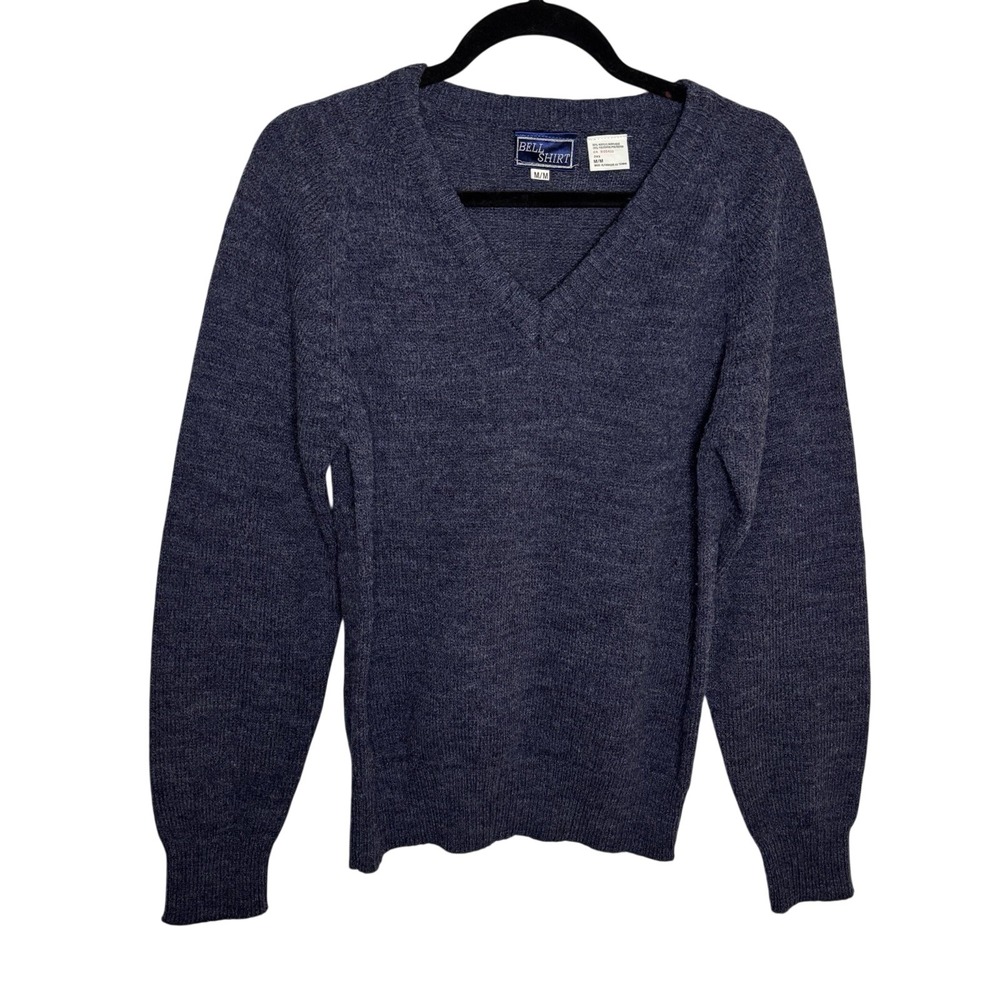 Vintage Bell Shirt Sweater‎ Mens M Blue Grandpa Academia 80s 90s V-neck Preppy